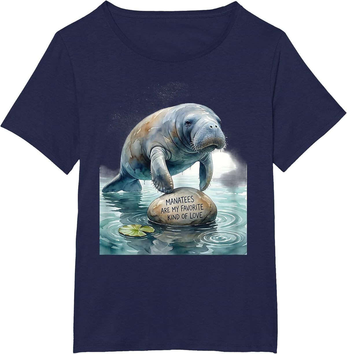 Women's Manatees Are My Favorite Kind Of Love Watercolor Manatee T-Shirt - Navy Blue