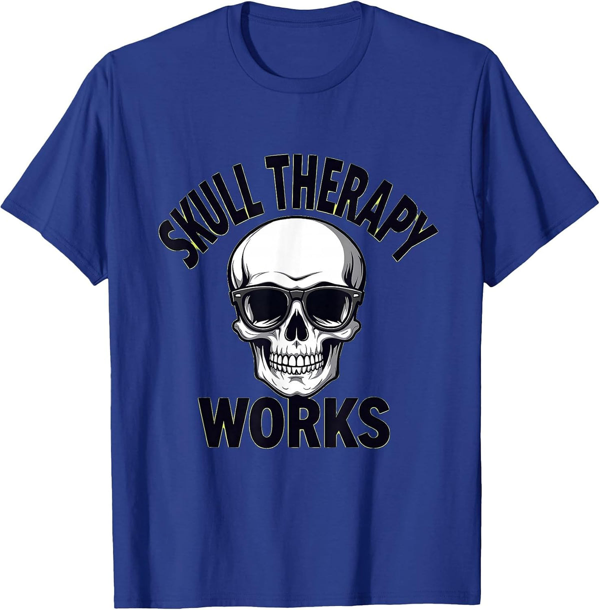 Skull Therapy Works Funny Gothic Skull Design T-Shirt - Royal Blue
