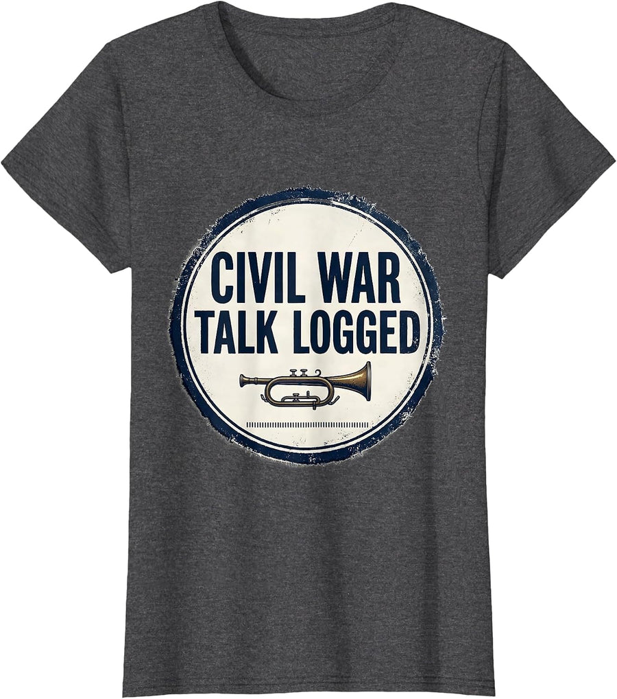 Women's Civil War Talk Logged Rubber Stamp Humor for History Buffs T-Shirt - Dark Heather Grey