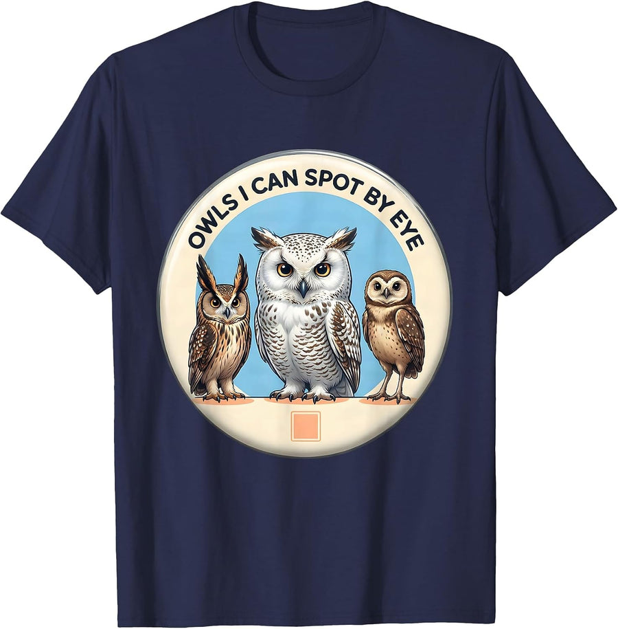 Owls I Can Spot By Eye Cute Kawaii Owl Lover Bird Humor T-Shirt - Navy Blue