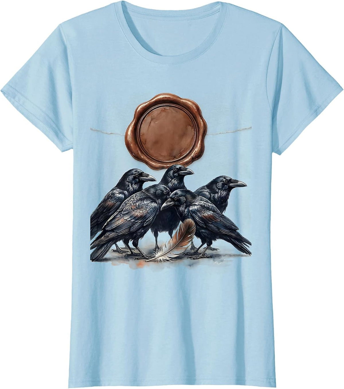 Five Crows Wax Seal Dark Humor Gothic Bird Lover T-Shirt - Baby Blue