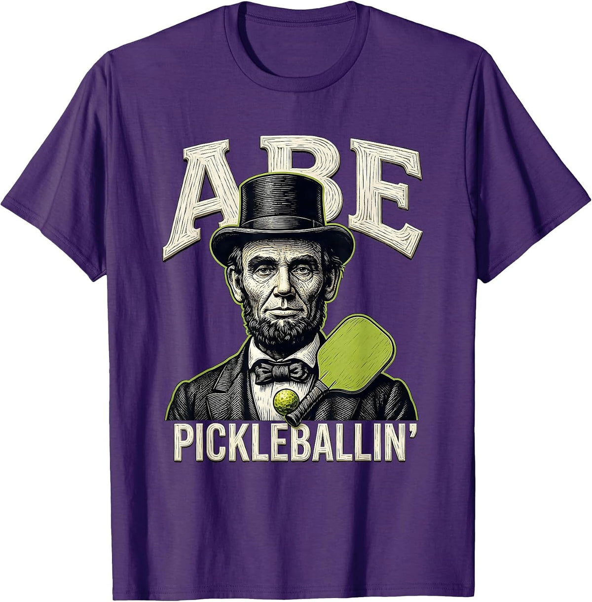 Men's Abe Pickleballin' Funny Historical Portrait President Gift T-Shirt - Purple