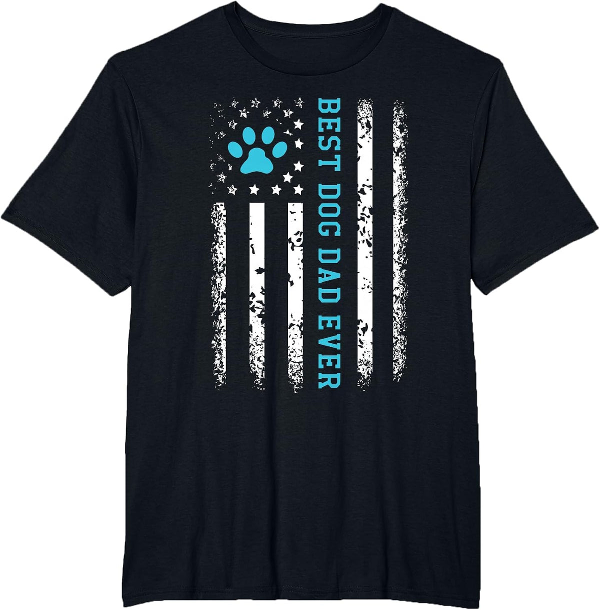 USA Flag Best Dog Dad Ever American Puppy Lover Paw T-Shirt - Black