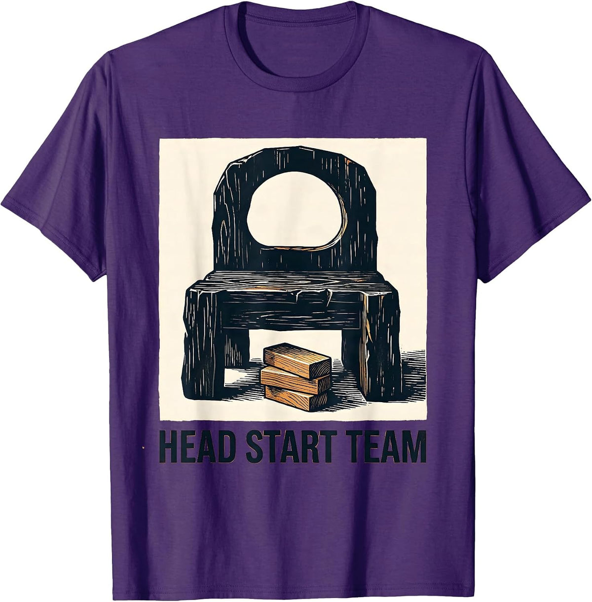 Men's Head Start Team Linocut Preschool Teacher Back To School T-Shirt - Purple