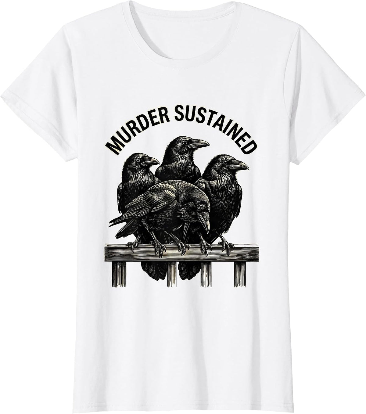Murder Sustained Dark Humor Crow Raven Gothic Illustration T-Shirt - White