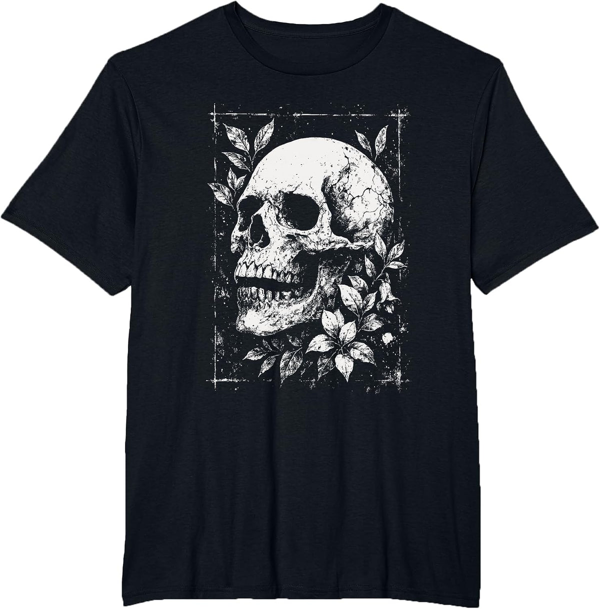Skull Flowers Goth Floral Occult Death Dark Alt Aesthetic T-Shirt - Black