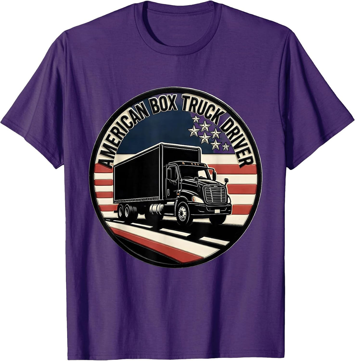 Men's American Box Truck Driver Patriotic Trucker Pride Linocut T-Shirt - Purple