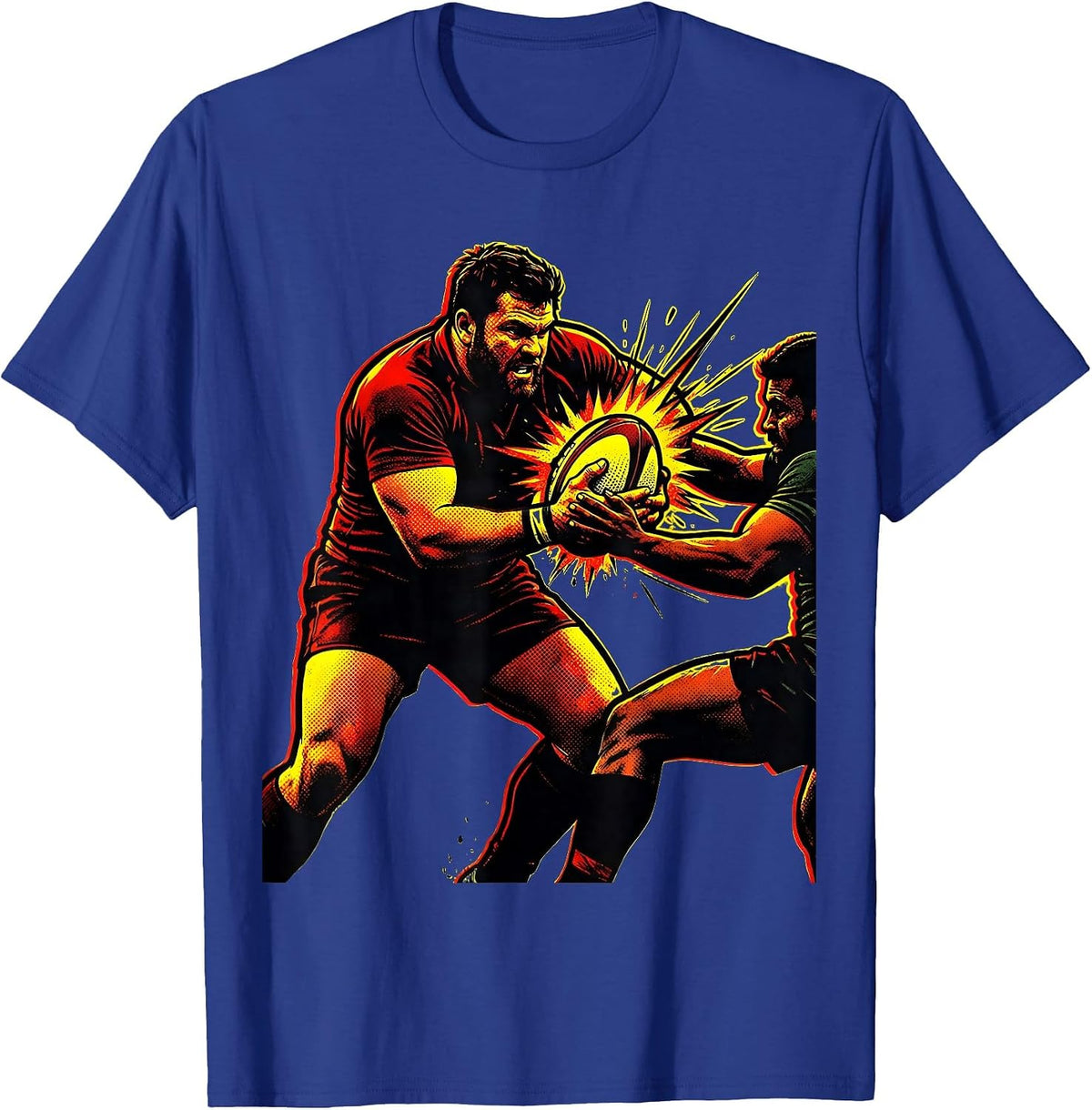 Rugby Player Ripping Ball From Tackle Graphic T-Shirt - Royal Blue