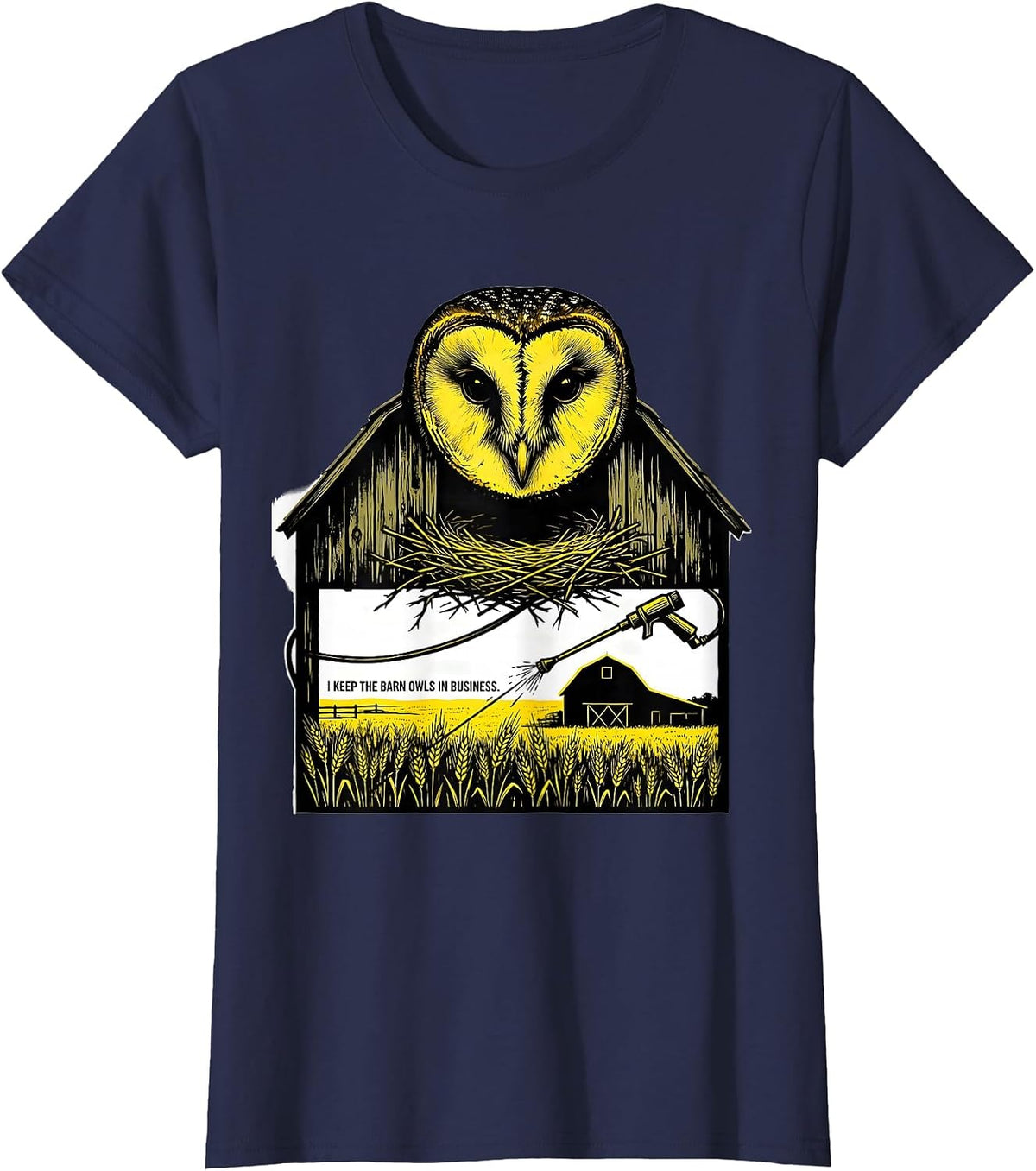 Women's I Keep The Barn Owls In Business Funny Owl Lover T-Shirt - Navy Blue