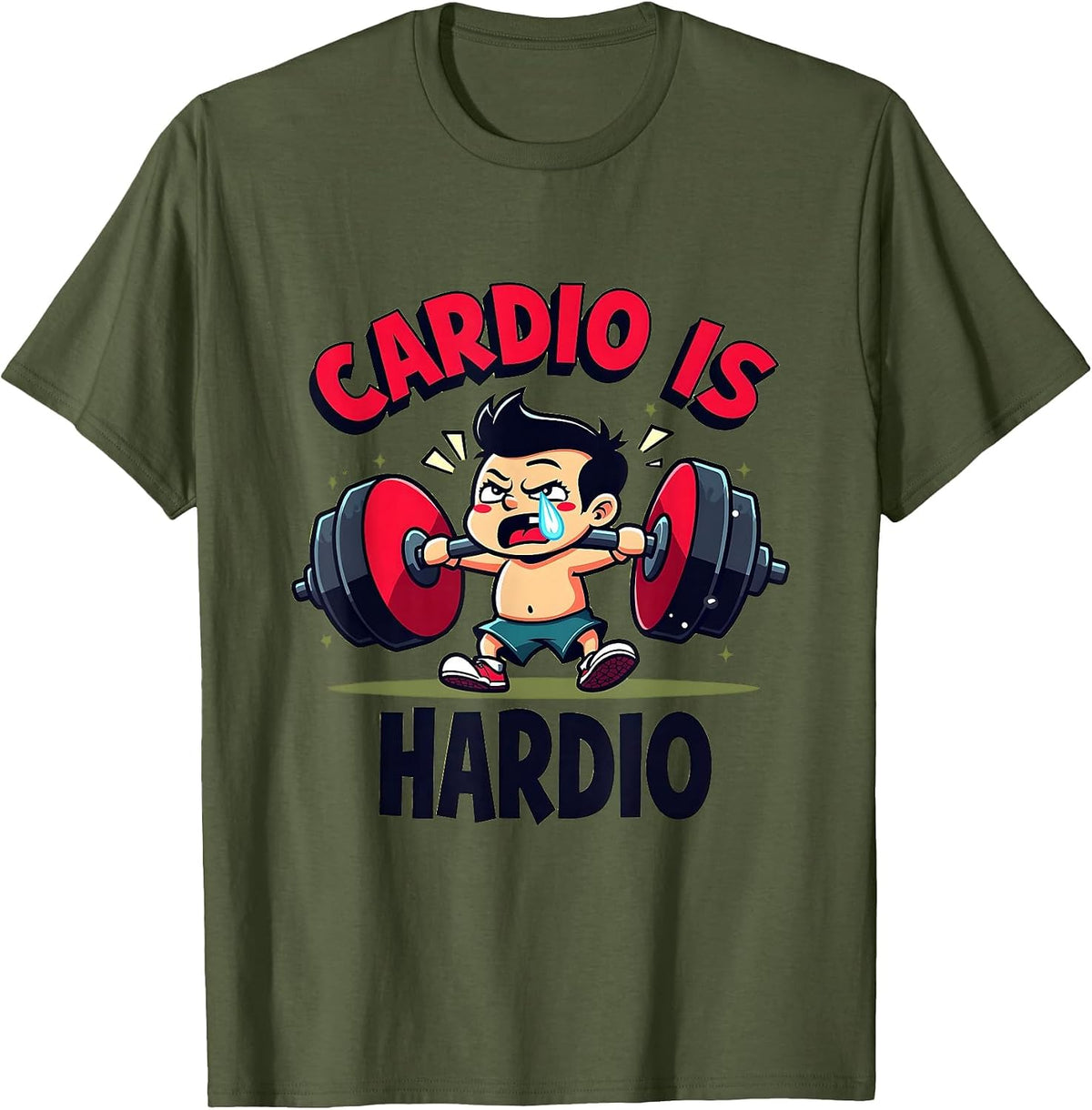 Cardio Is Hardio Funny Workout Gym Design T-Shirt - Olive Green