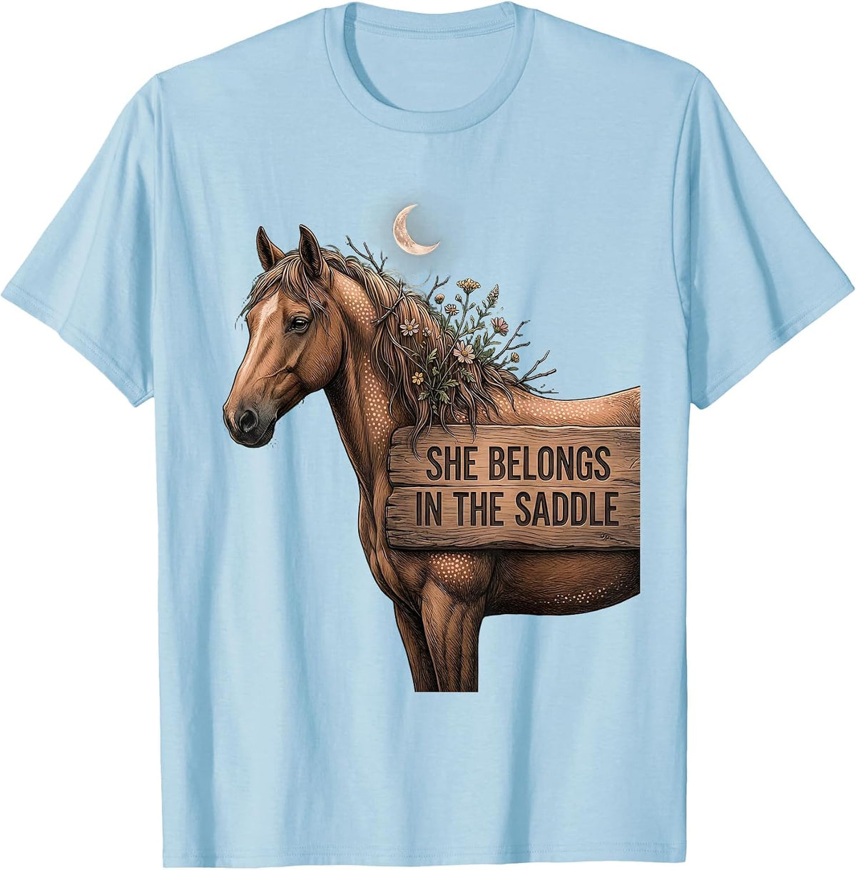 Men's She Belongs In The Saddle Cowgirl Design T-Shirt - Baby Blue