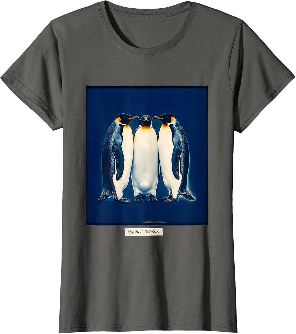 Women's Huddle Season Cyanotype Penguin Lover Animal Humor Gift T-Shirt - Asphalt Grey