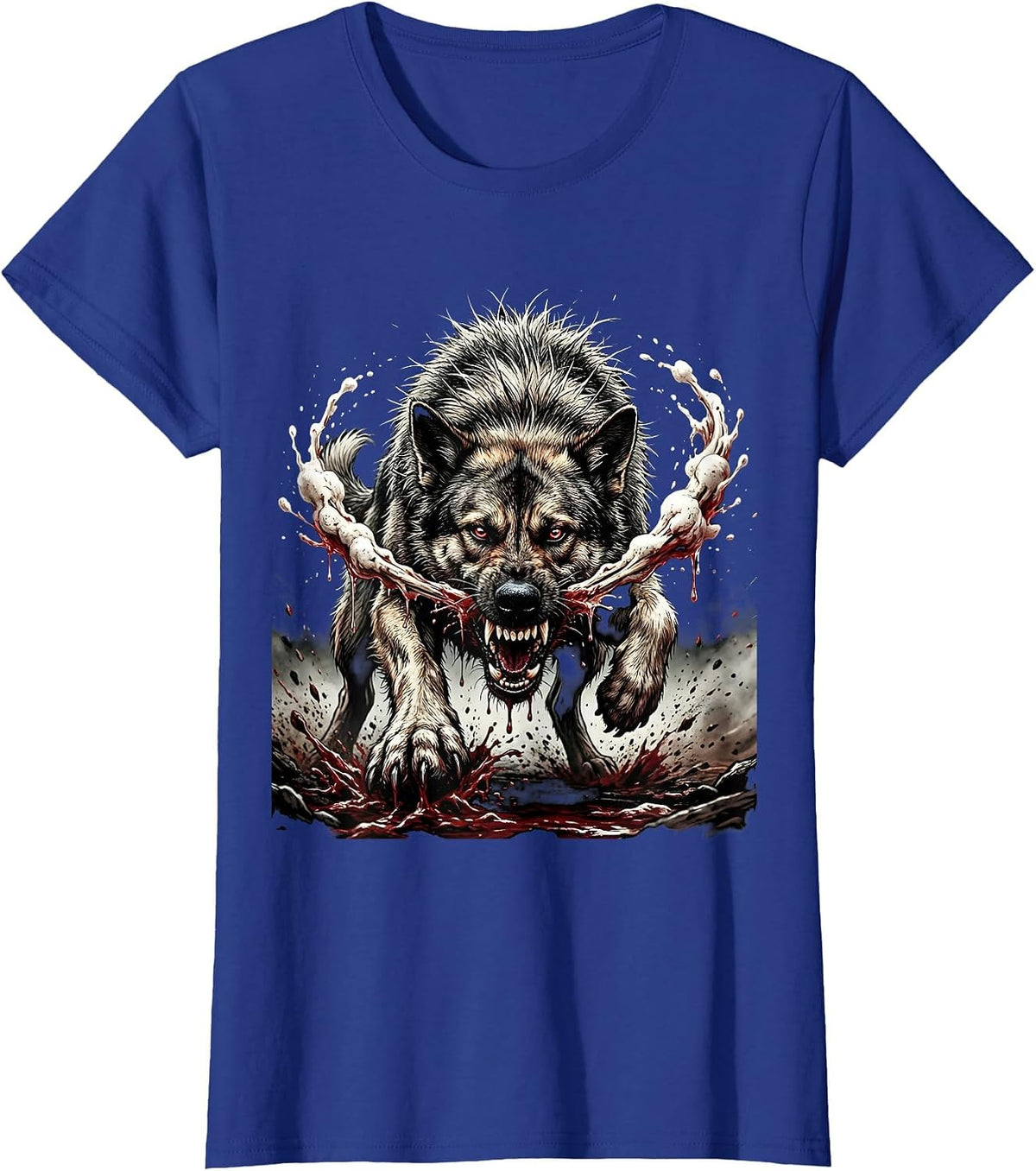 Women's Feral Rabid Dog Running Graphic Design T-Shirt - Royal Blue