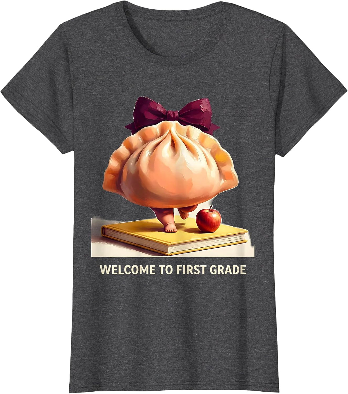 Women's Welcome to First Grade Cute Dumpling Girl Teacher Back T-Shirt - Dark Heather Grey