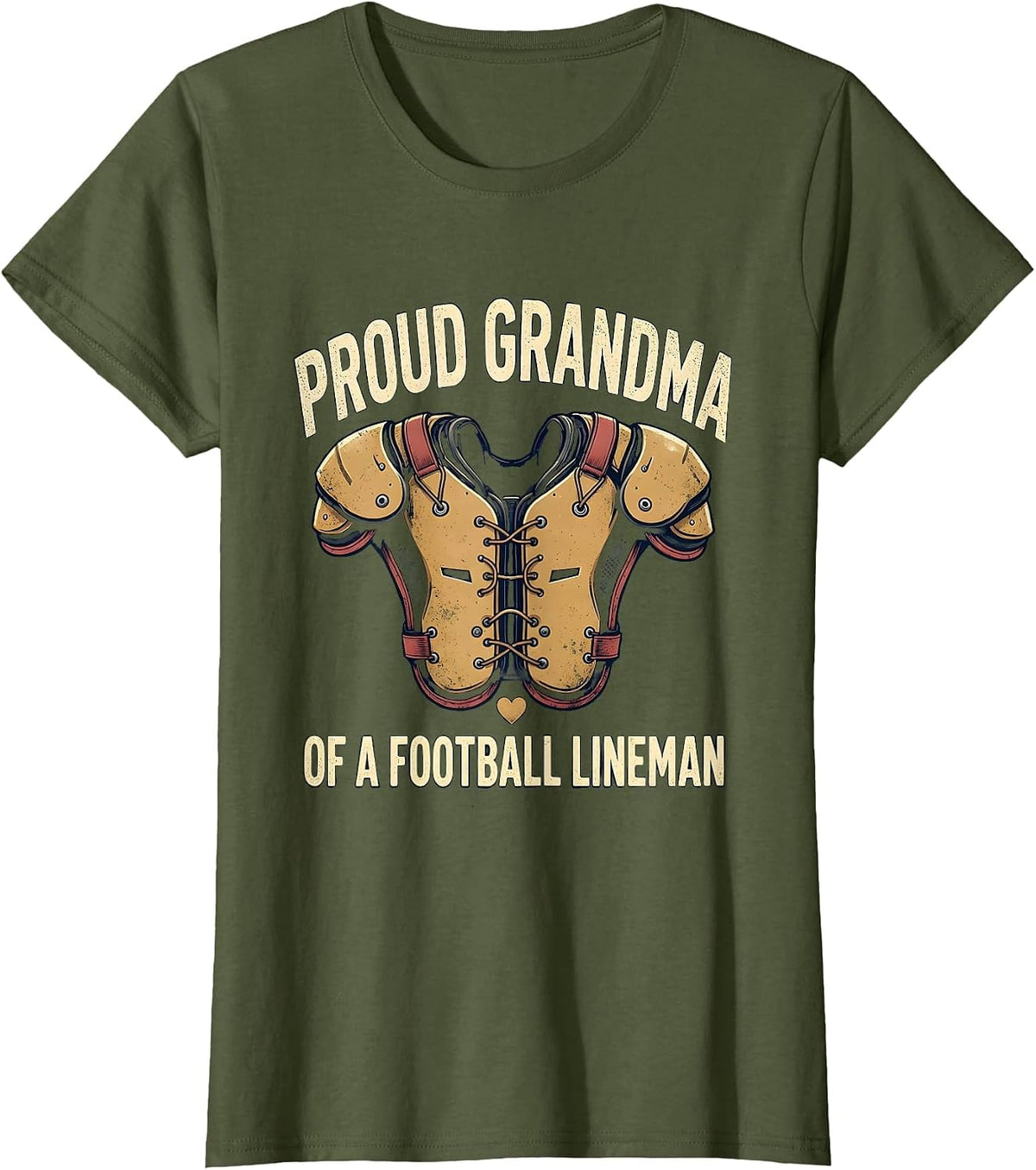 Women's Proud Grandma of a Football Lineman Vintage Family Fan Pride T-Shirt - Olive Green