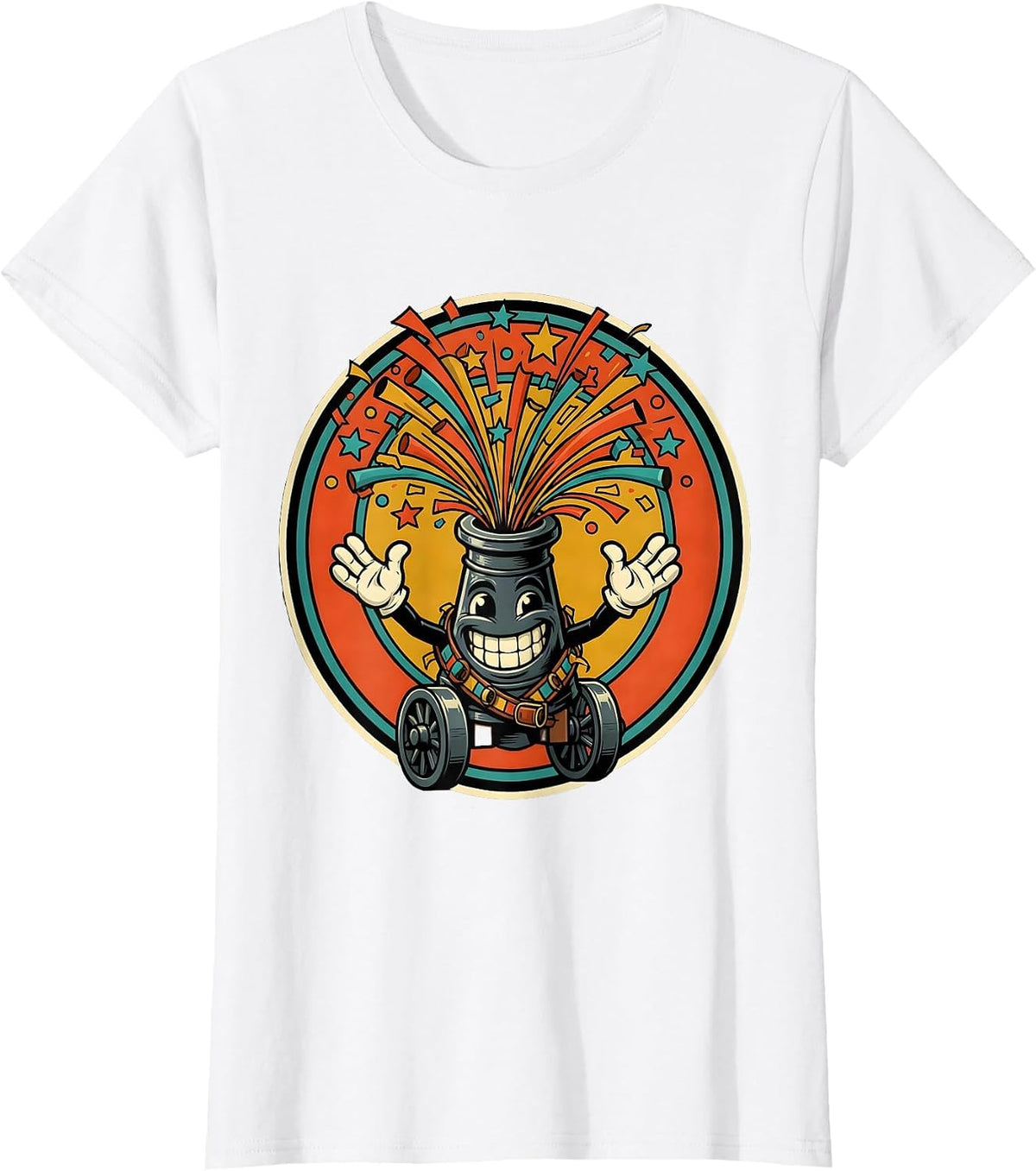 Confetti Cannon Celebration Burst Graphic T-Shirt - White