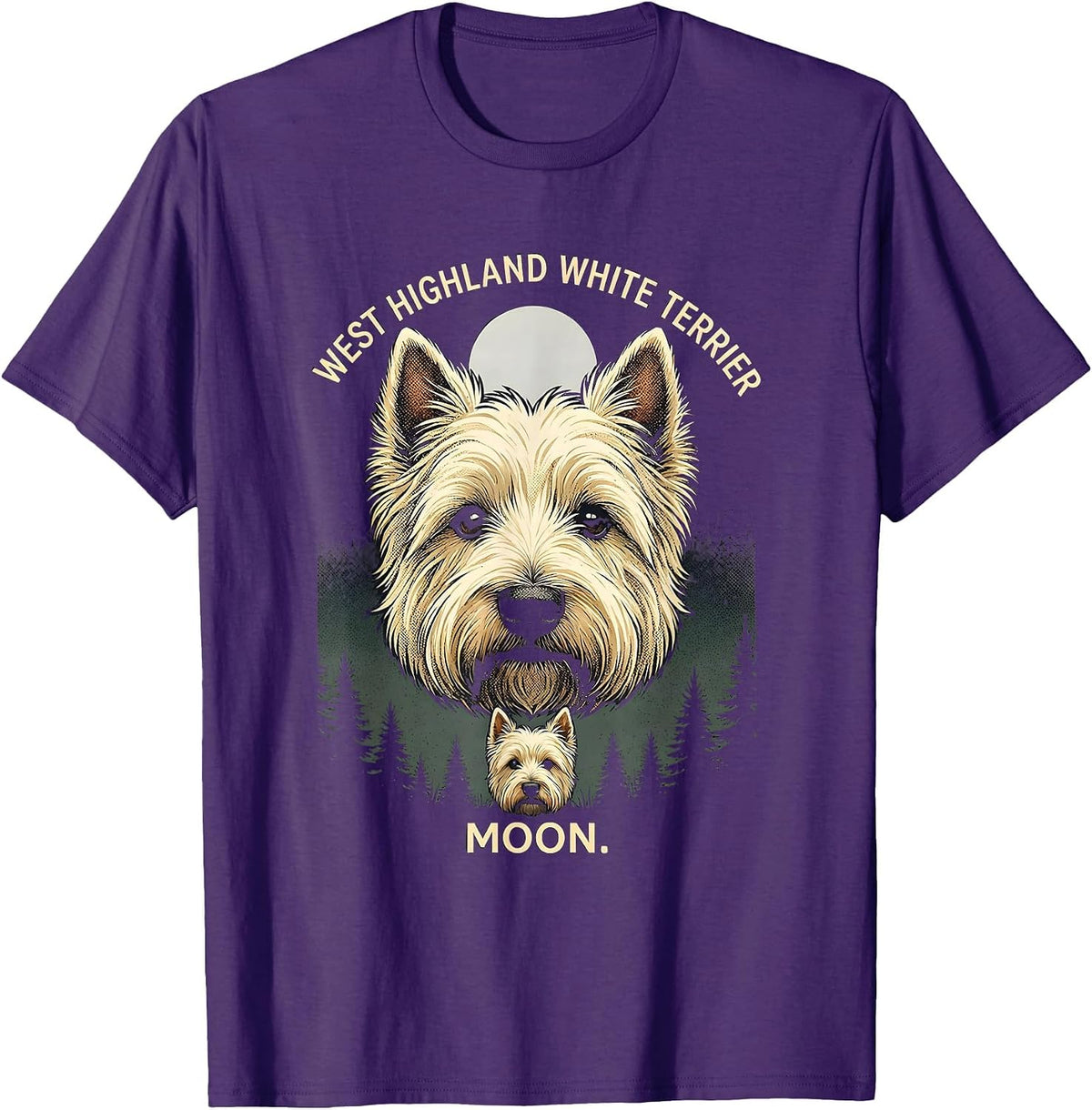 Men's West Highland White Terrier Moon Retro 90s Dog Breed T-Shirt - Purple
