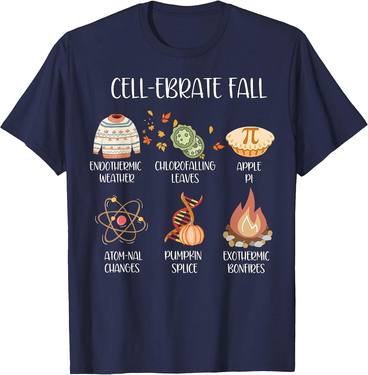 Cel-ebrate Fall Funny Science Teacher Fall Autumn Pumpkin T-Shirt - Navy Blue