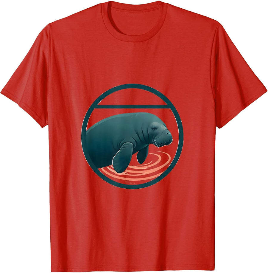 Men's Manatee Minimalist Wildlife Lover Gift T-Shirt - Red