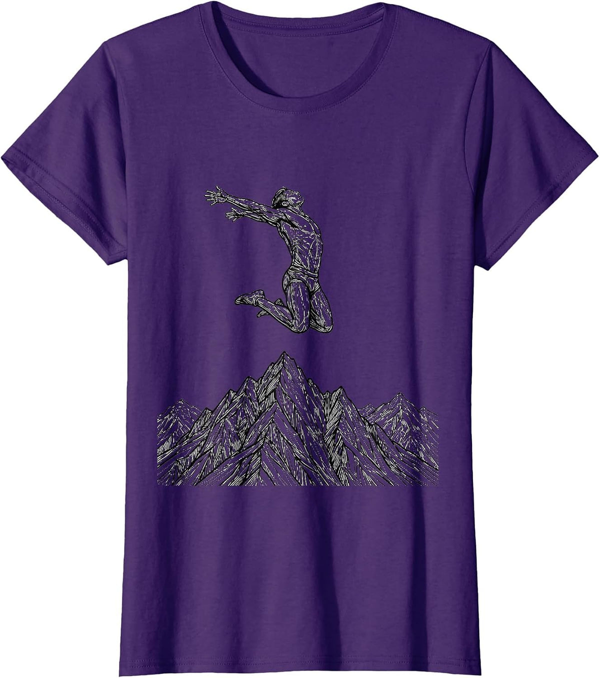 Women's Mountain Peak Jump Athleisure Graphic Design T-Shirt - Purple