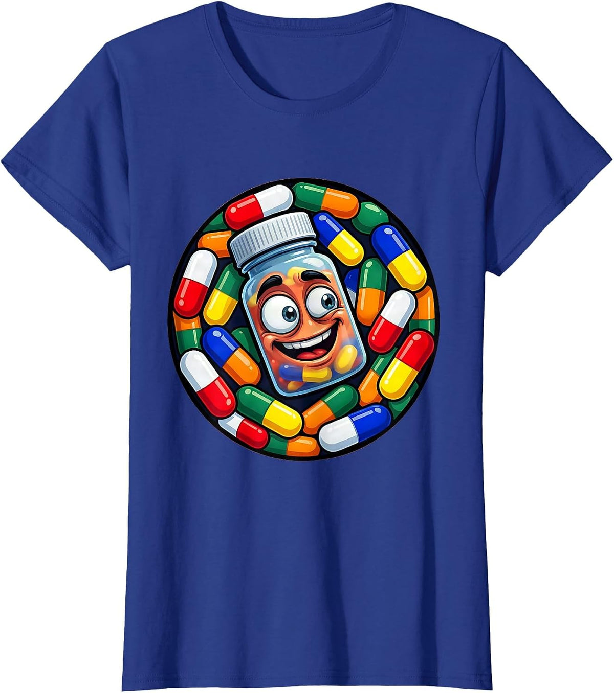 Women's School Nurse Pill Bottle Spilling Capsules Graphic T-Shirt - Royal Blue