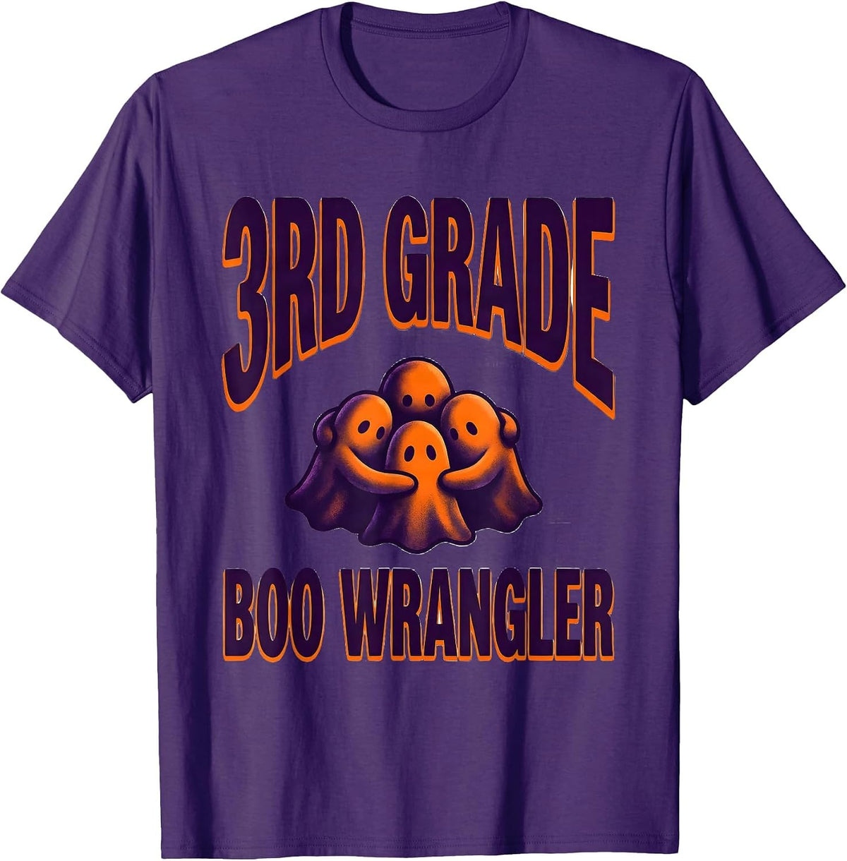 3rd Grade Boo Wrangler Cute Teacher Ghost Halloween Crew T-Shirt - Purple