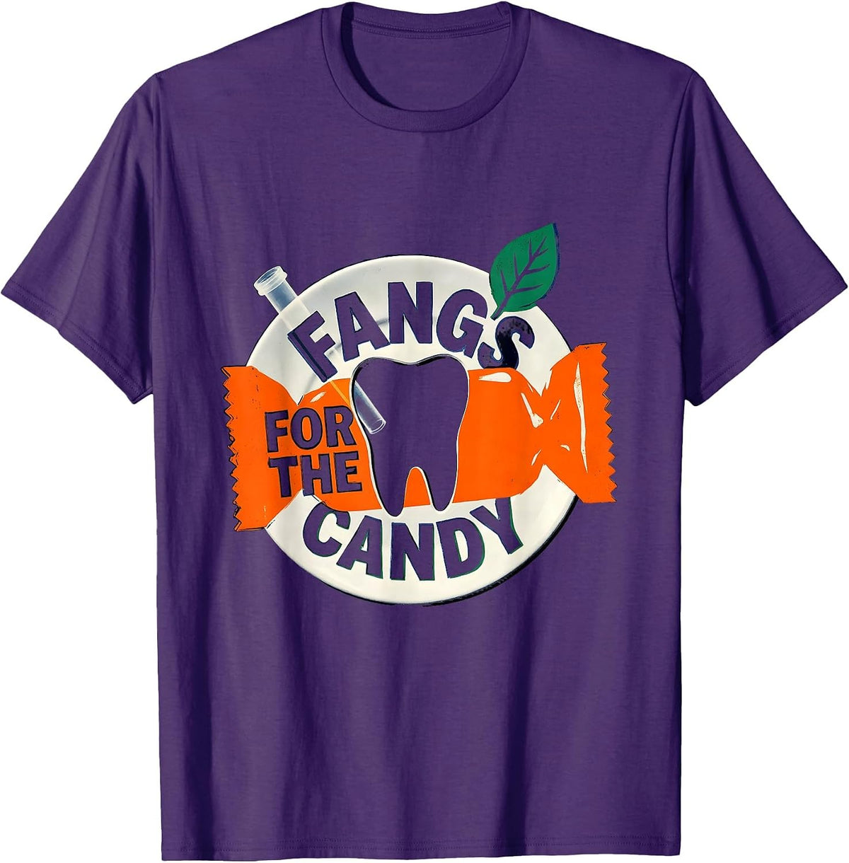 Fangs For The Candy Funny Dental Hygienist Halloween Humor T-Shirt - Purple