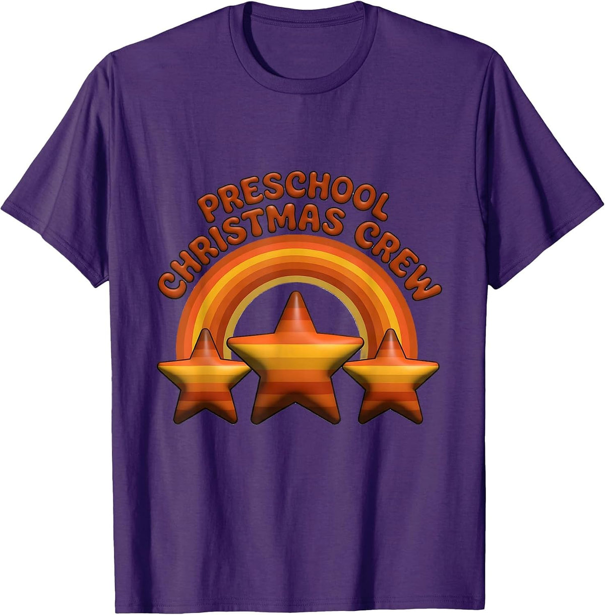Men's Preschool Christmas Crew Retro Teacher Humor School Holiday T-Shirt - Purple