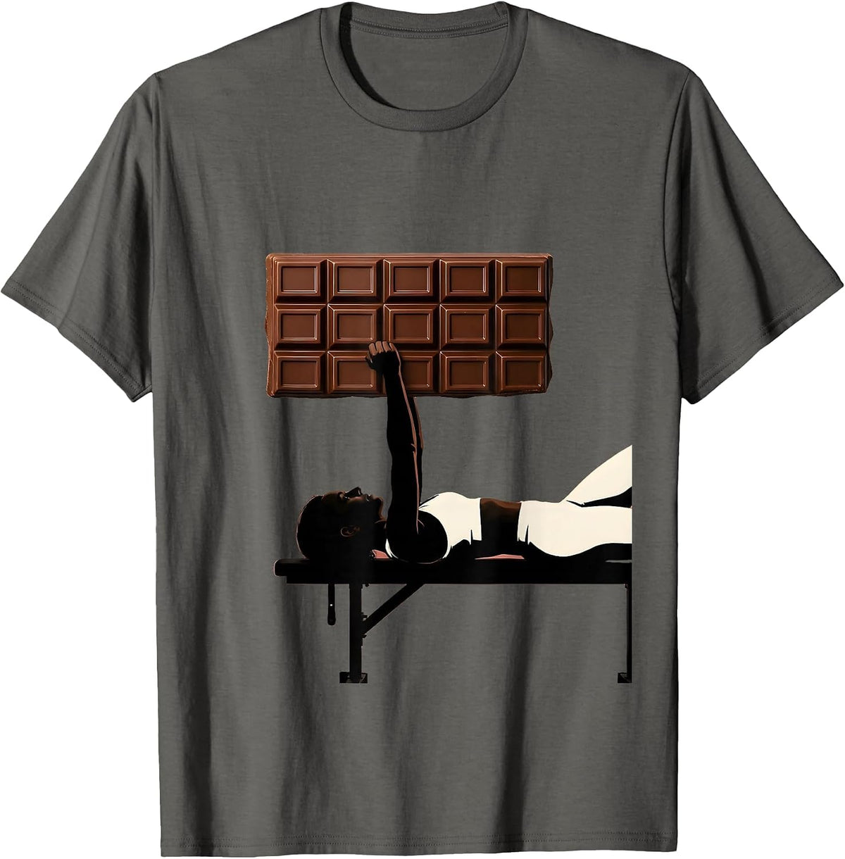 Funny Chocolate Bar Bench Press Gym Illustration T-Shirt - Asphalt Grey