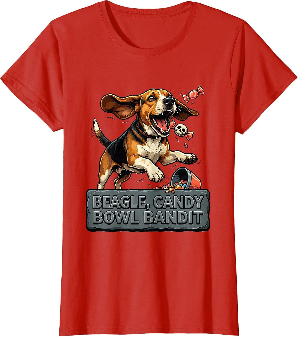Beagle Candy Bowl Bandit Funny Dog Halloween Costume T-Shirt - Red