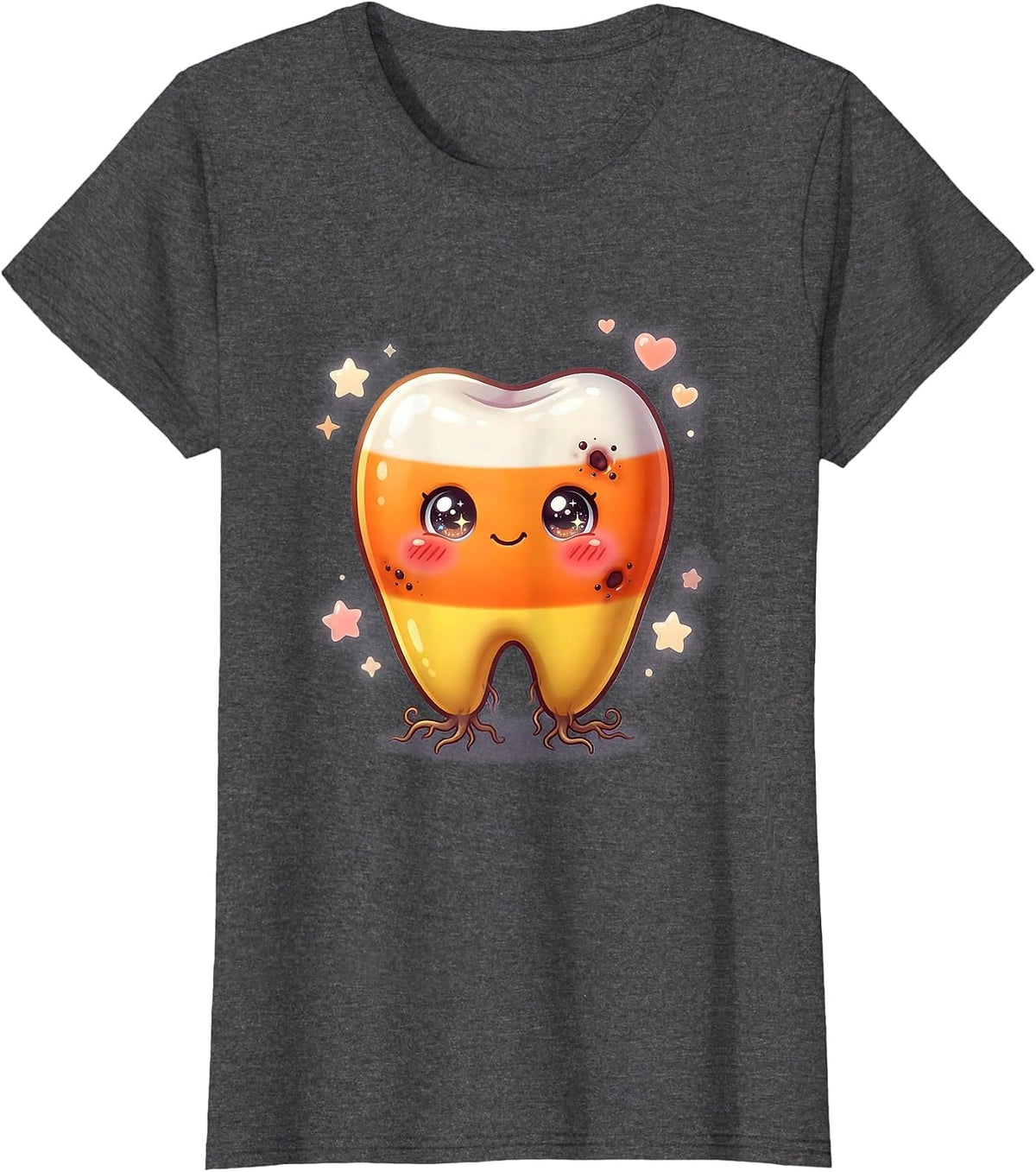 Women's Candy Corn Rotten Molar Dental Halloween T-Shirt - Dark Heather Grey