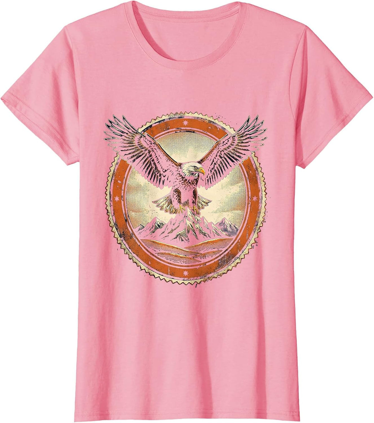 Women's Bald Eagle Mountain Range American Pride Graphic T-Shirt - Pink