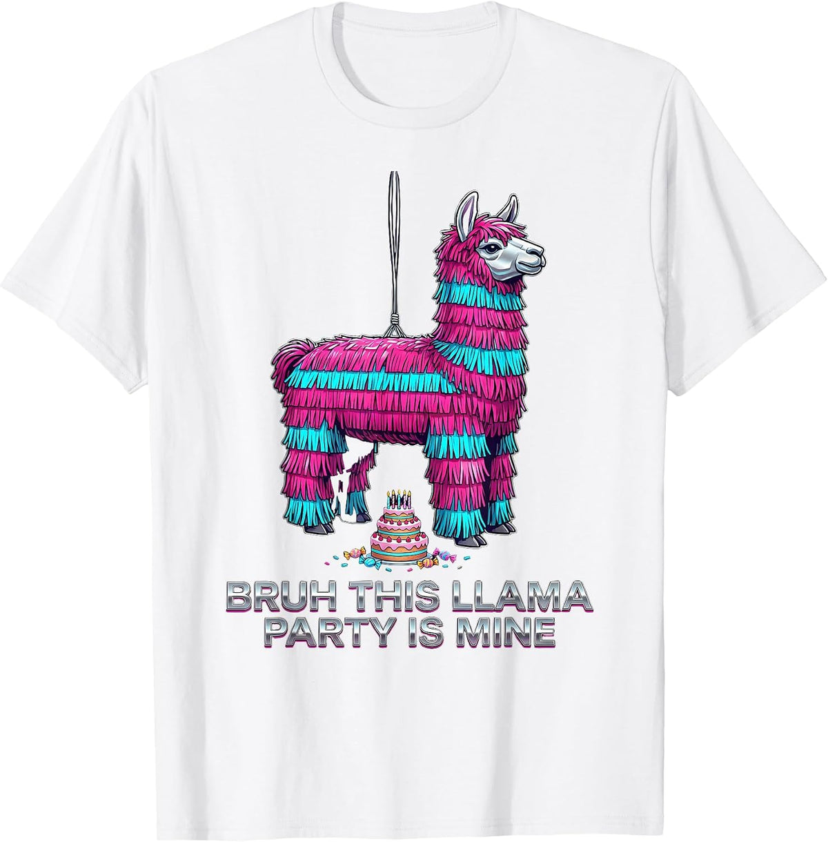 Men's Bruh This Llama Party Is Mine Vaporwave Y2K Funny Family T-Shirt - White