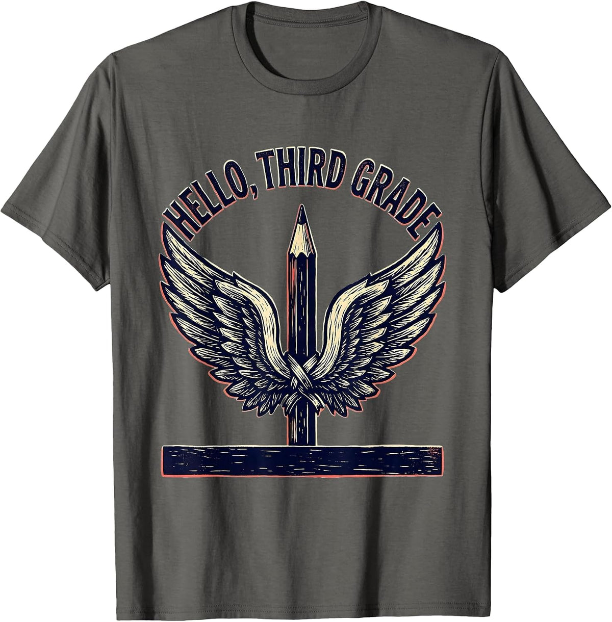 Hello, Third Grade Cute Coquette Bow Back to School Teacher T-Shirt - Asphalt Grey