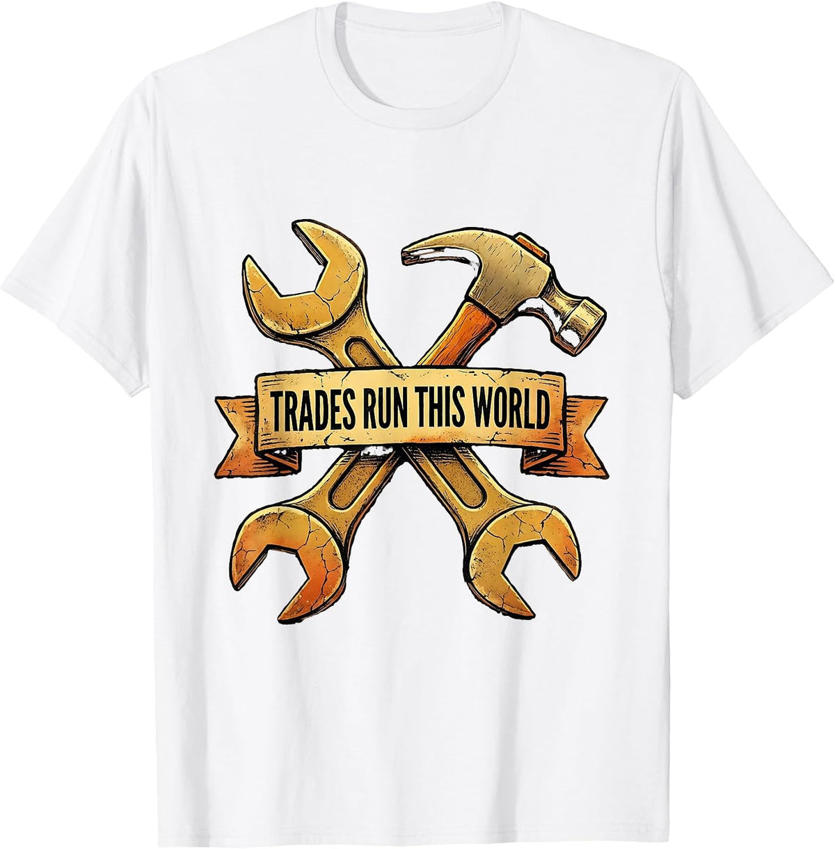 Men's Trades Run This World Blue Collar Pride Design T-Shirt - White