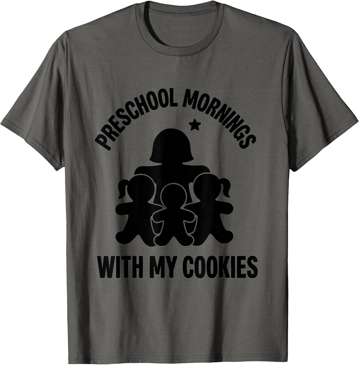 Preschool Mornings With My Cookies Funny Teacher Christmas T-Shirt - Asphalt Grey