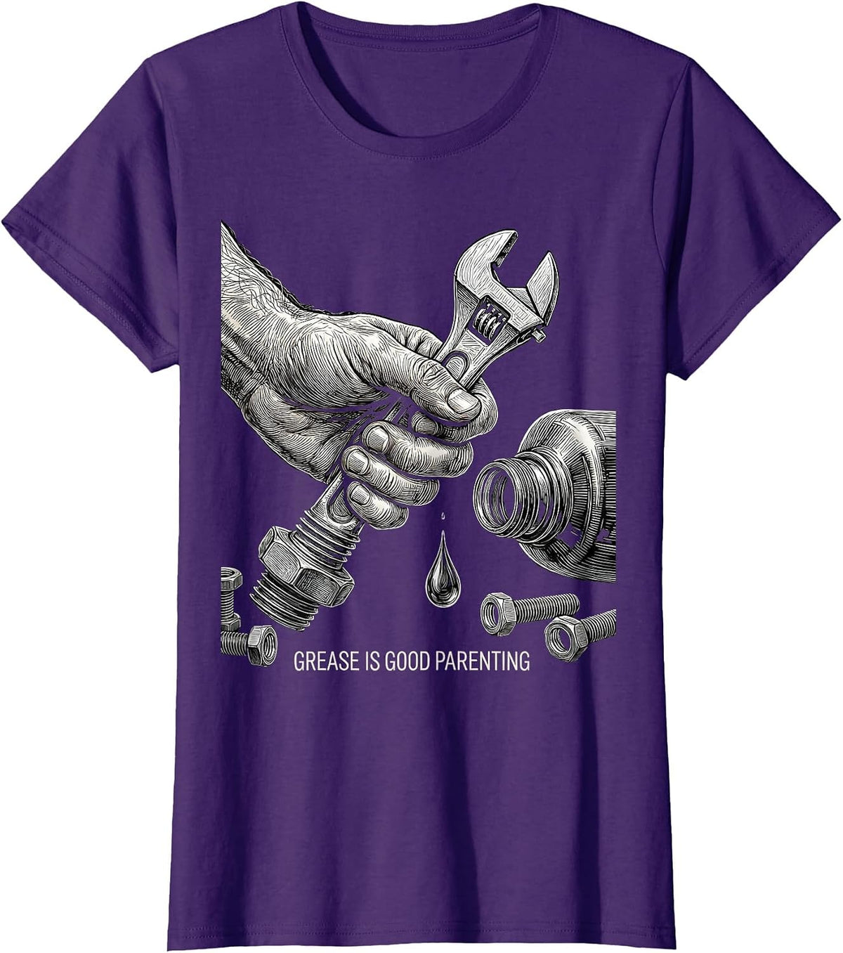 Women's Grease Is Good Parenting Teach Kids Change Oil T-Shirt - Purple