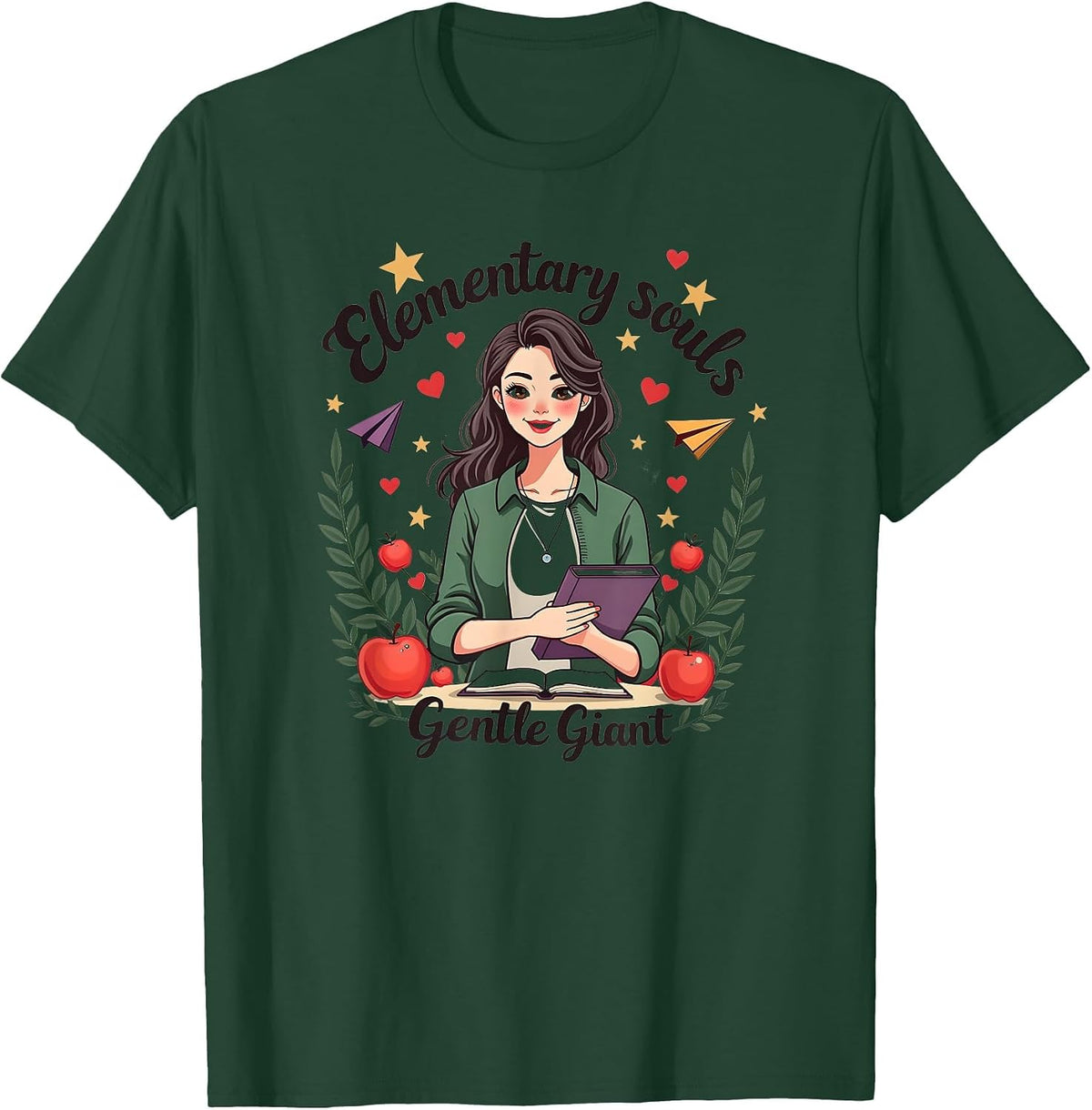 Elementary Souls Gentle Giant Teacher Design T-Shirt - Dark Green
