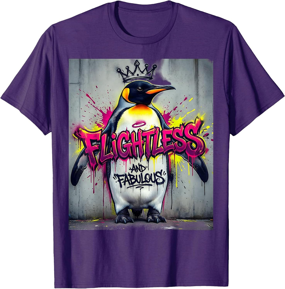 Men's Flightless and Fabulous Penguin Design T-Shirt - Purple