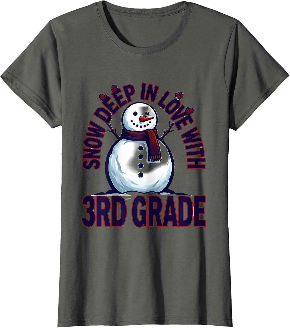 Women's Snow Deep In Love With 3rd Grade Funny Teacher Christmas T-Shirt - Asphalt Grey
