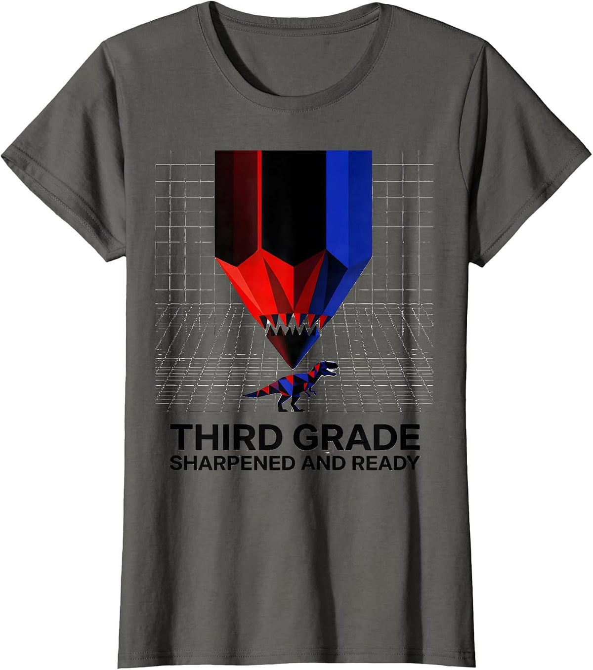 Women's Third Grade Sharpened And Ready Geometric Dinosaur Boy Back T-Shirt - Asphalt Grey