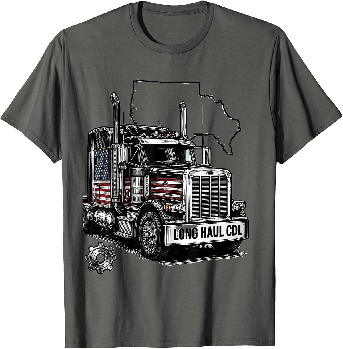 Long Haul CDL Patriotic Trucker Design T-Shirt - Asphalt Grey