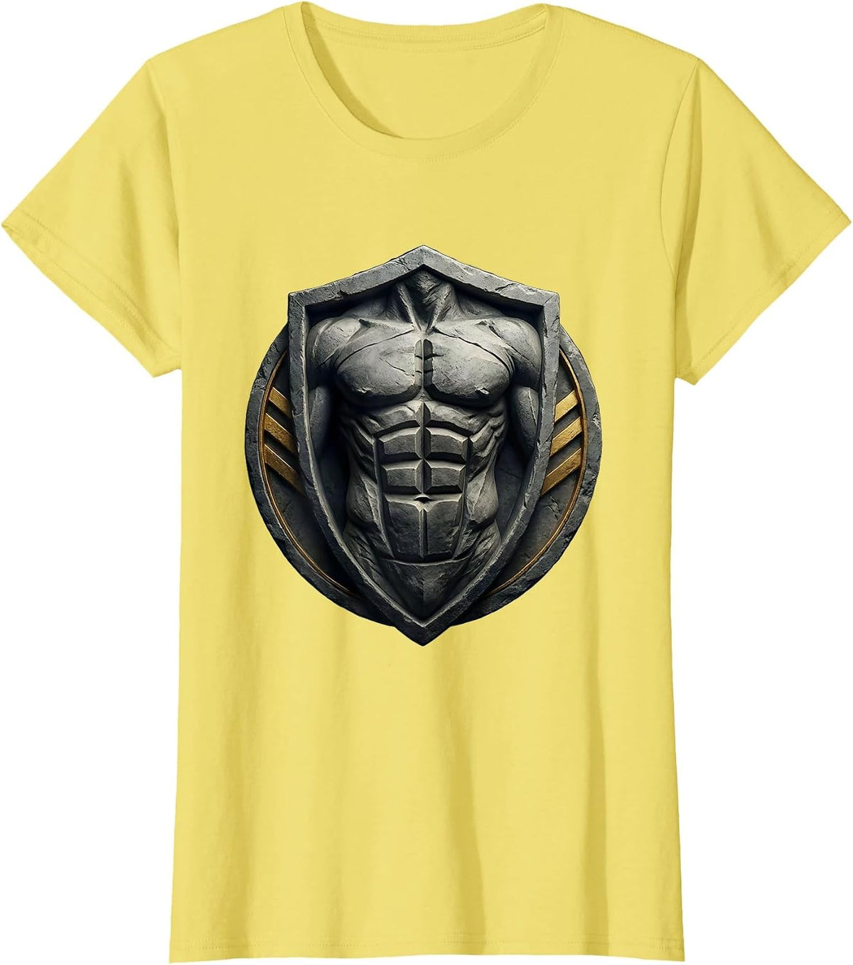 Women's Stone Carved Six-Pack Abs Graphic Tee T-Shirt - Lemon Yellow