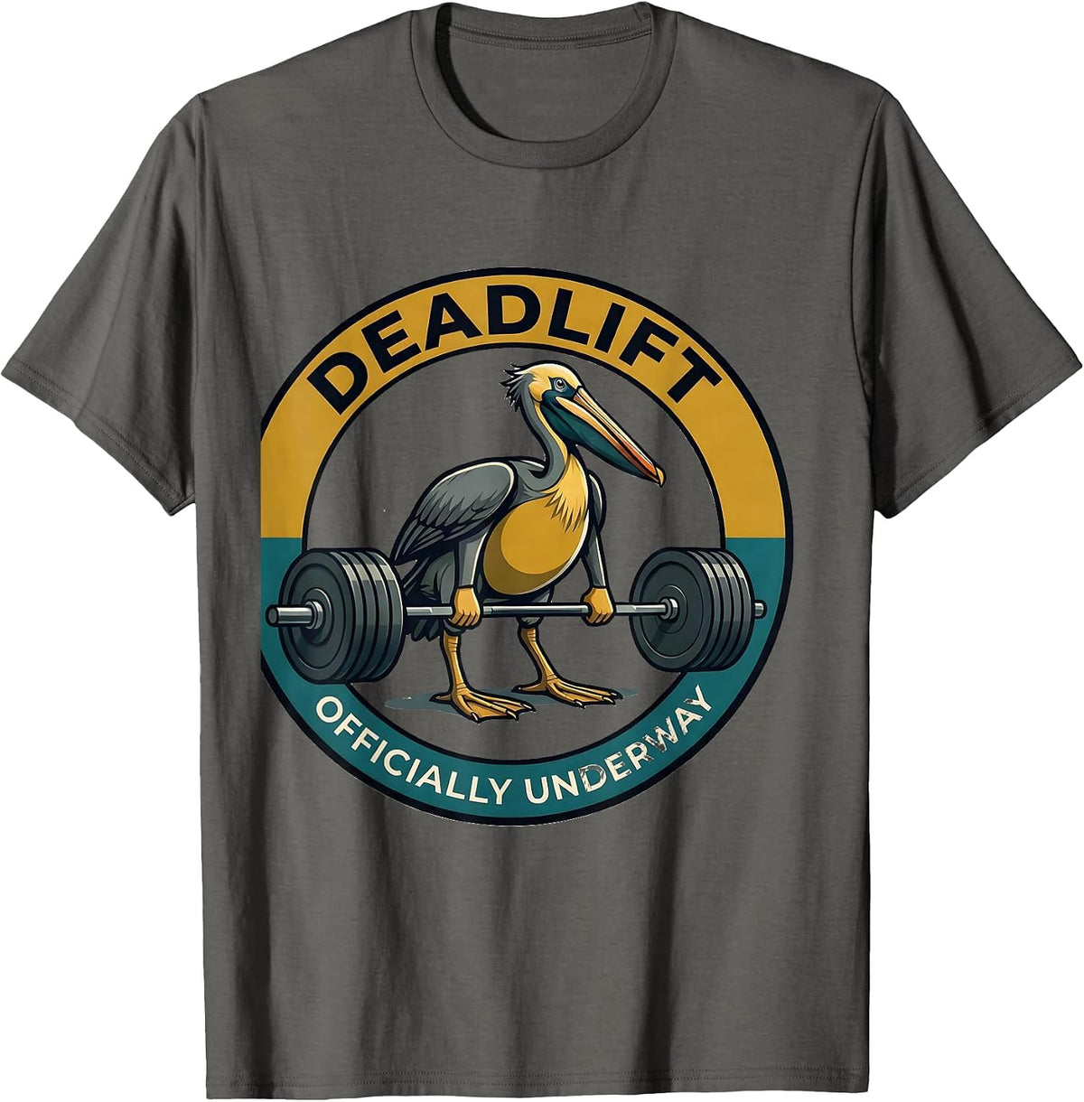 Men's Deadlift Officially Underway Midcentury Modern Gym Humor T-Shirt - Asphalt Grey