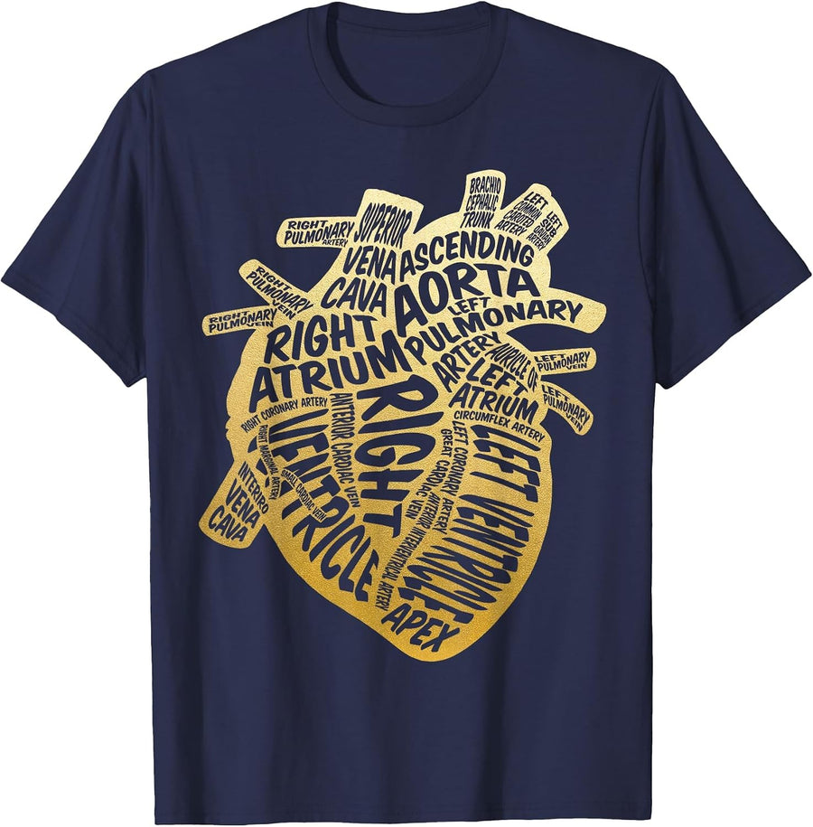 Cardiac Stethoscope Anatomical Heart Cardiac Nurse T-Shirt - Navy Blue
