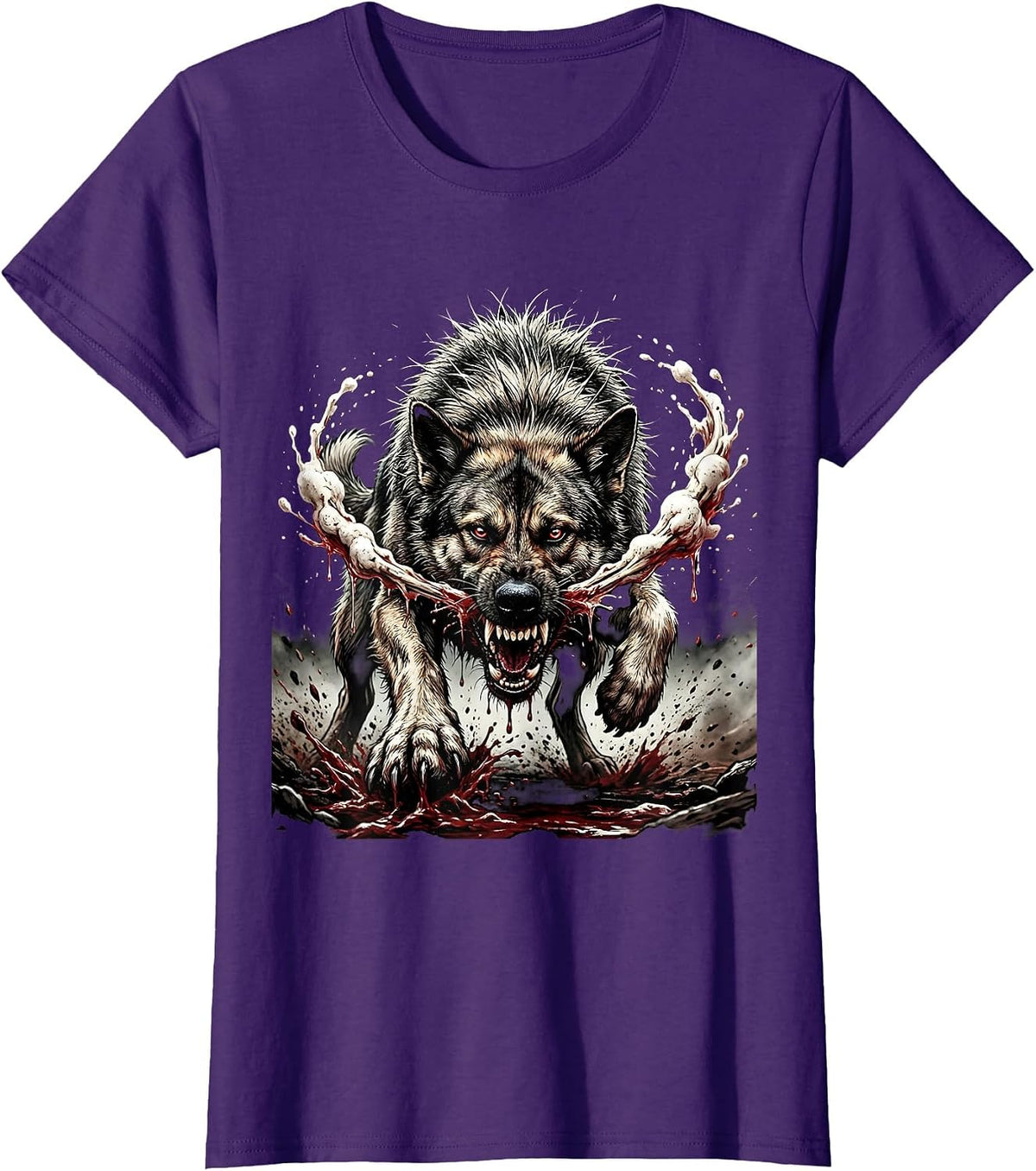 Women's Feral Rabid Dog Running Graphic Design T-Shirt - Purple