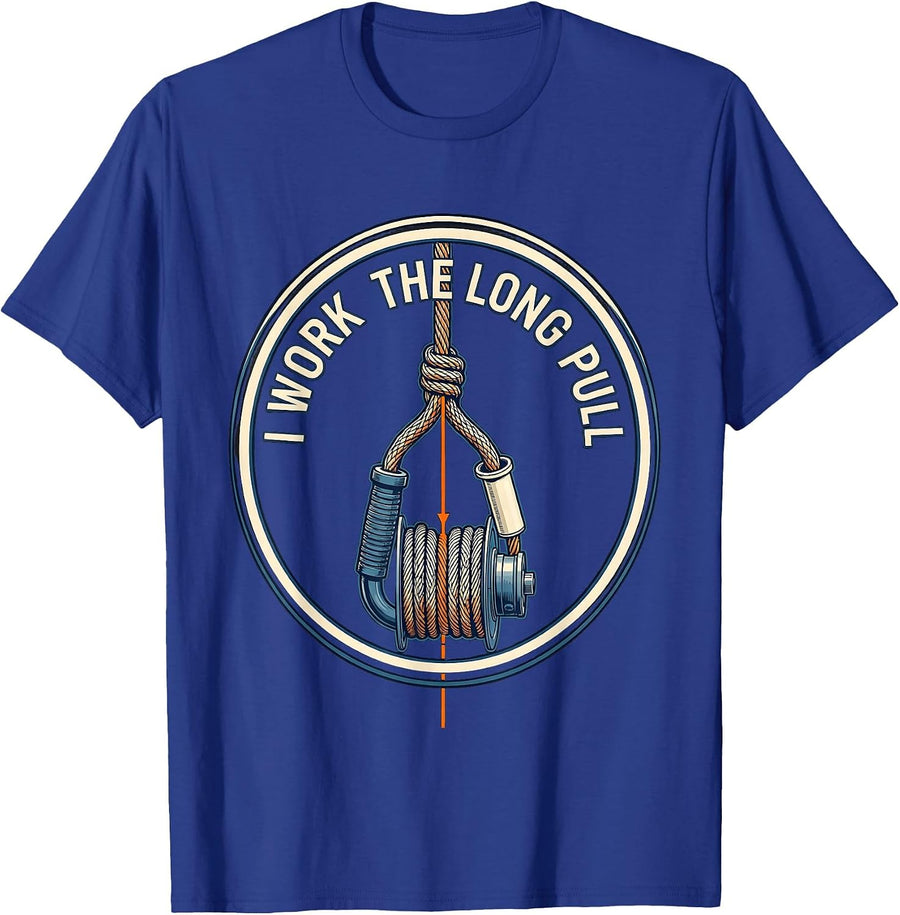 I Work The Long Pull Funny Electrician Lineman Skeleton T-Shirt - Royal Blue