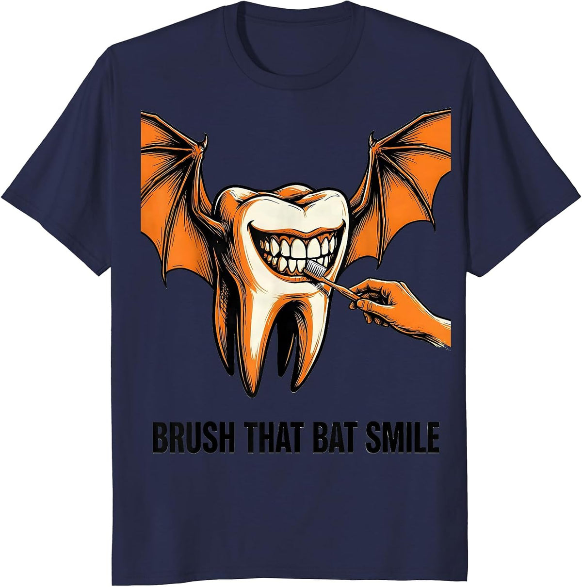 Men's Brush That Bat Smile Funny Dental Hygienist Halloween T-Shirt - Navy Blue