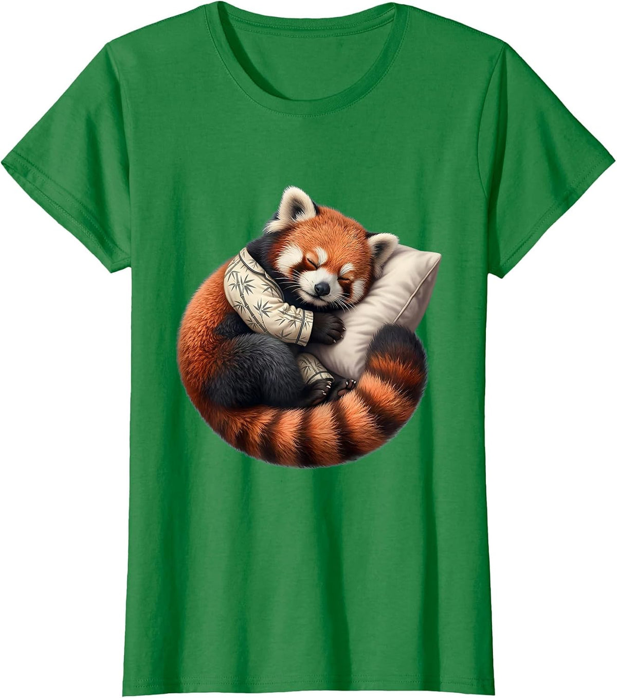 Women's Sleepy Red Panda Cute Kawaii Pajama Animal Lover T-Shirt - Kelly Green