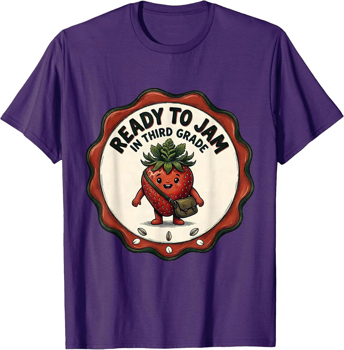 Ready To Jam In Third Grade Playful Strawberry Back T-Shirt - Purple